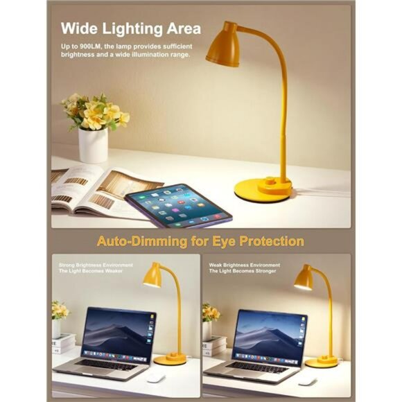 LED Desk Lamp with USB Auto Dimming Adjustable Gooseneck for Office Dorm - Picture 5 of 7